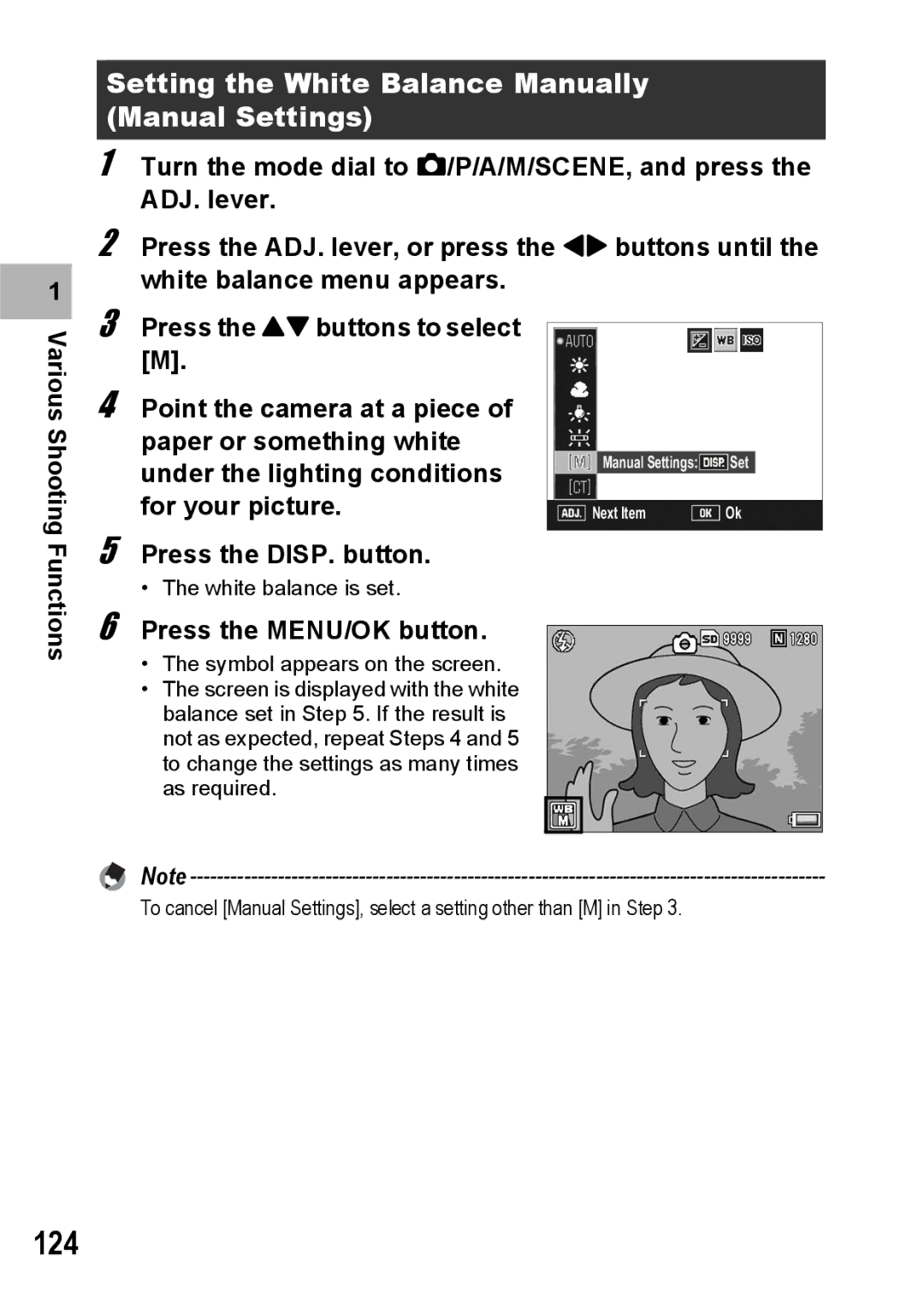 Ricoh GR Digital II 124, Setting the White Balance Manually Manual Settings, For your picture, Press the DISP. button 