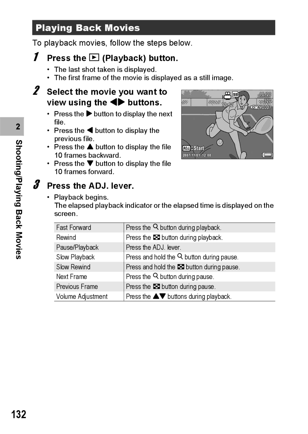 Ricoh GR Digital II manual 132, Playing Back Movies 