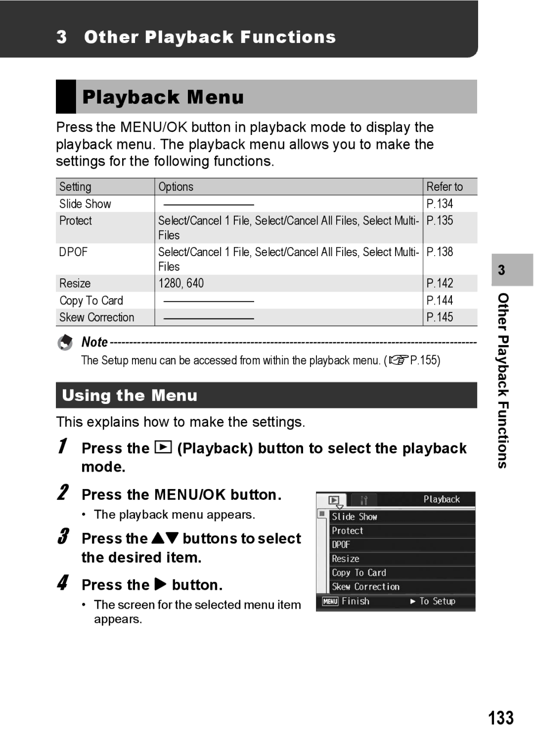 Ricoh GR Digital II manual Playback Menu, 133, Other Playback Functions, Using the Menu 