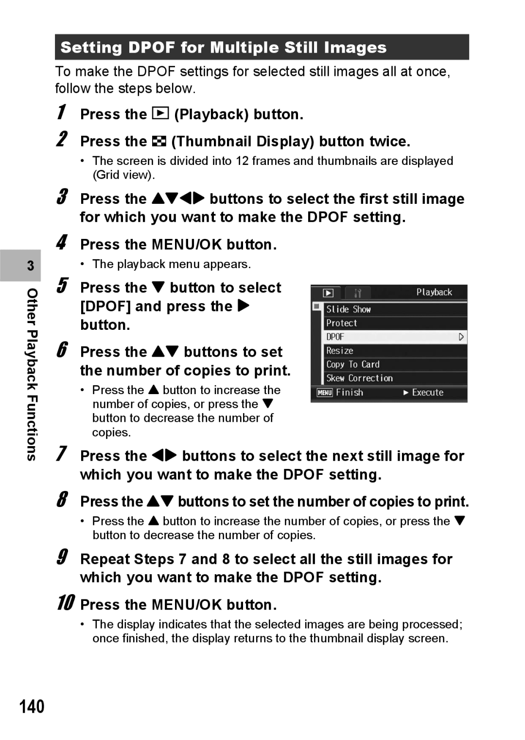 Ricoh GR Digital II manual 140, Setting Dpof for Multiple Still Images 