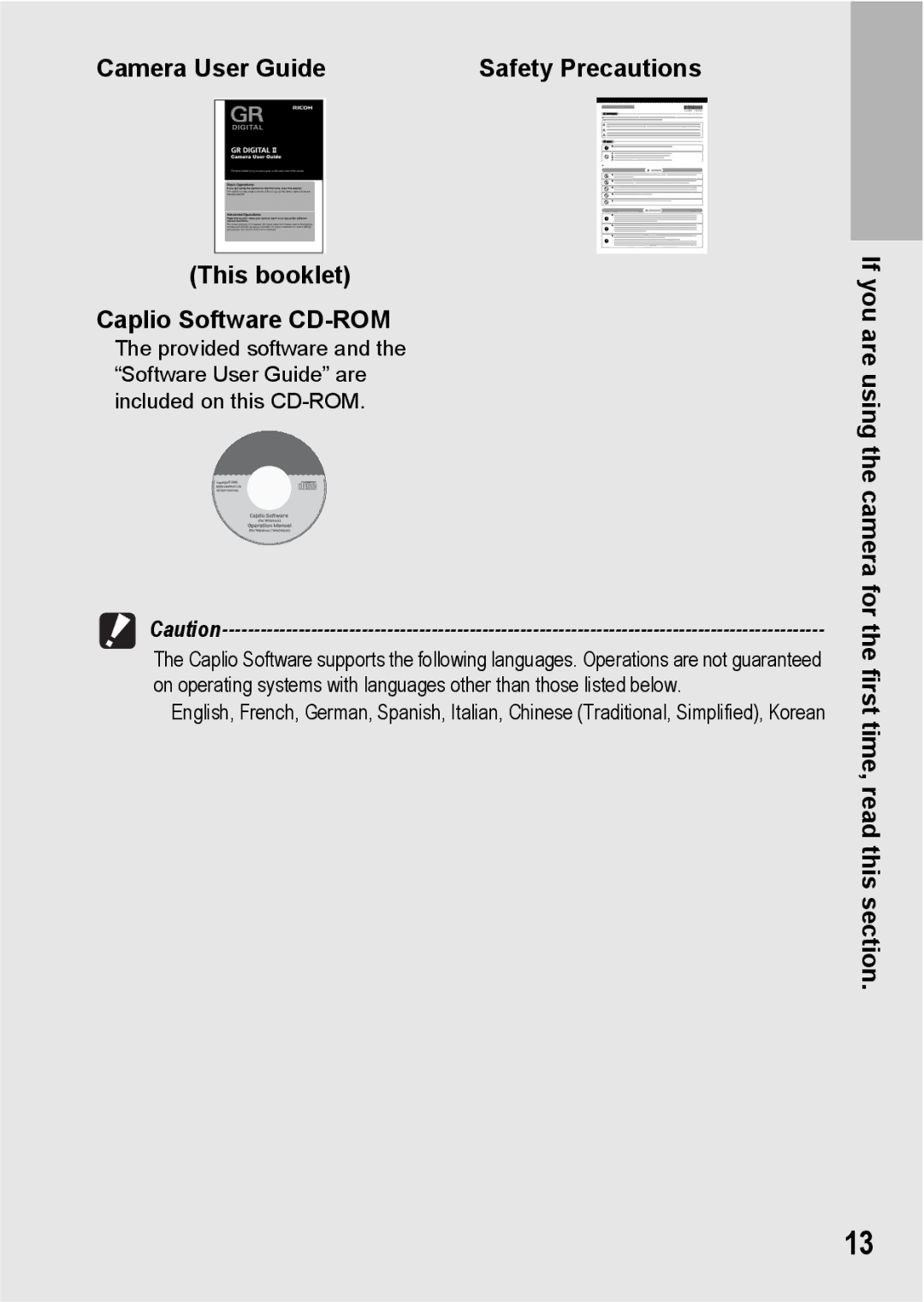 Ricoh GR Digital II manual Camera User Guide, This booklet Caplio Software CD-ROM 