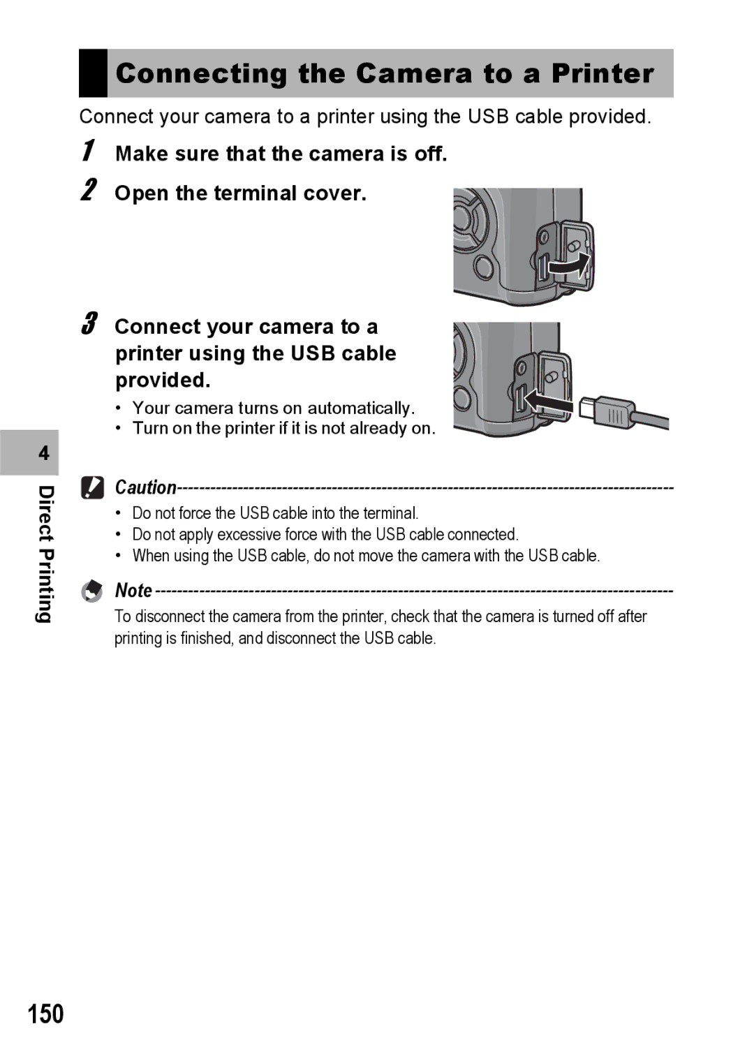 Ricoh GR Digital II manual Connecting the Camera to a Printer, 150 