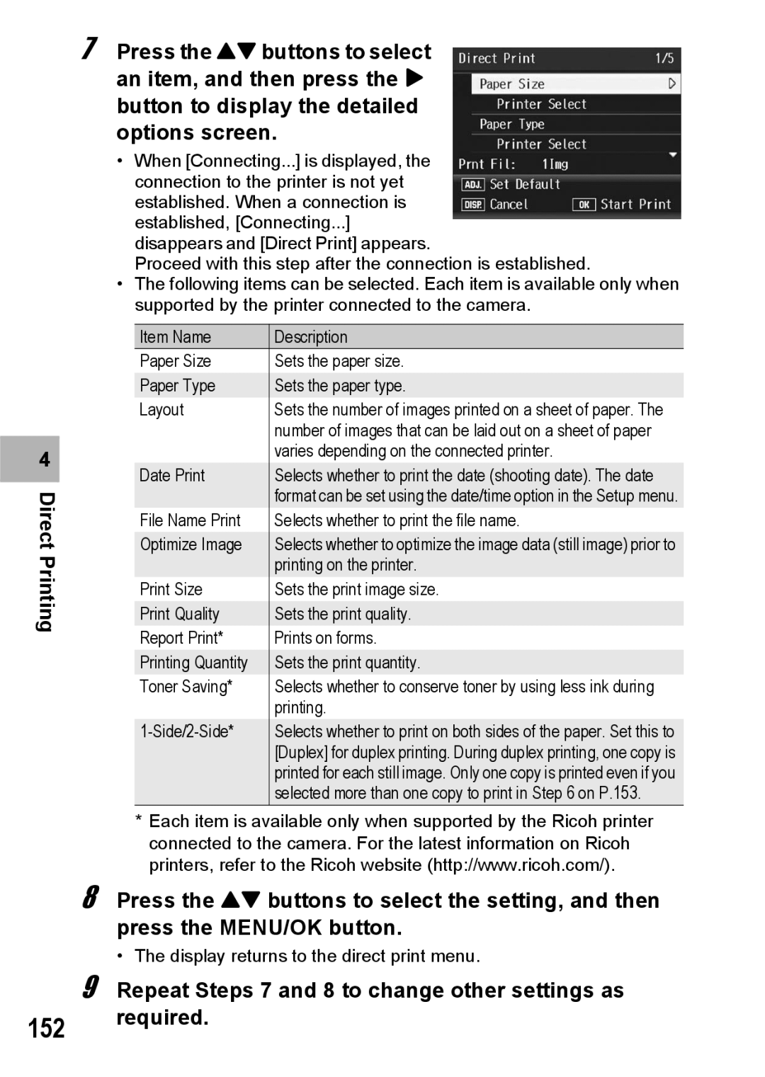 Ricoh GR Digital II manual Repeat Steps 7 and 8 to change other settings as Required 