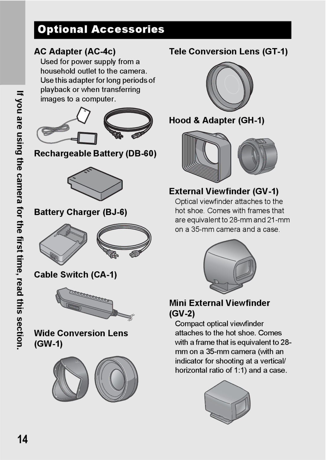 Ricoh GR Digital II manual Optional Accessories, If you are using, AC Adapter AC-4c, Mini External Viewfinder GV-2 