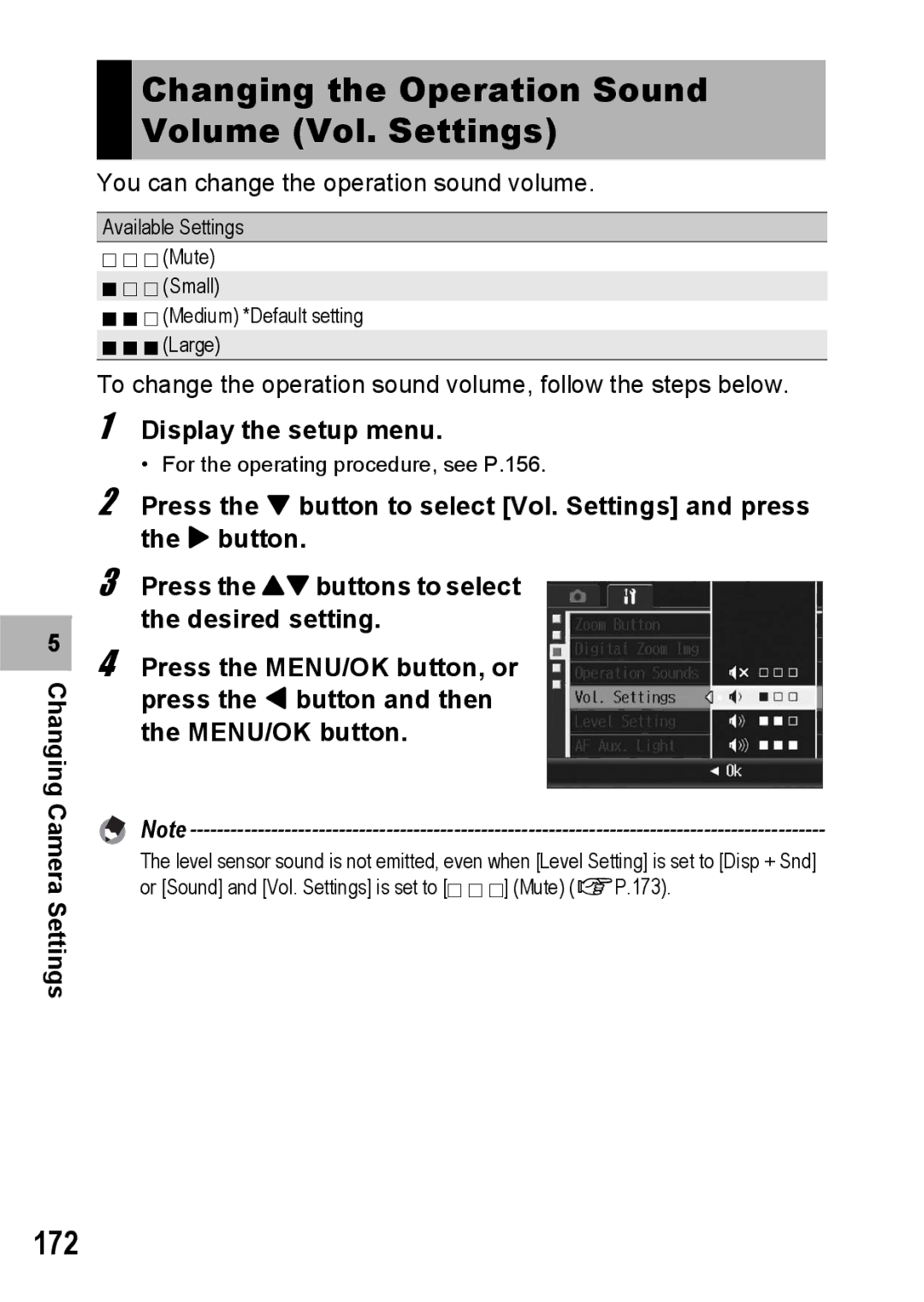 Ricoh GR Digital II manual Changing the Operation Sound Volume Vol. Settings, 172 