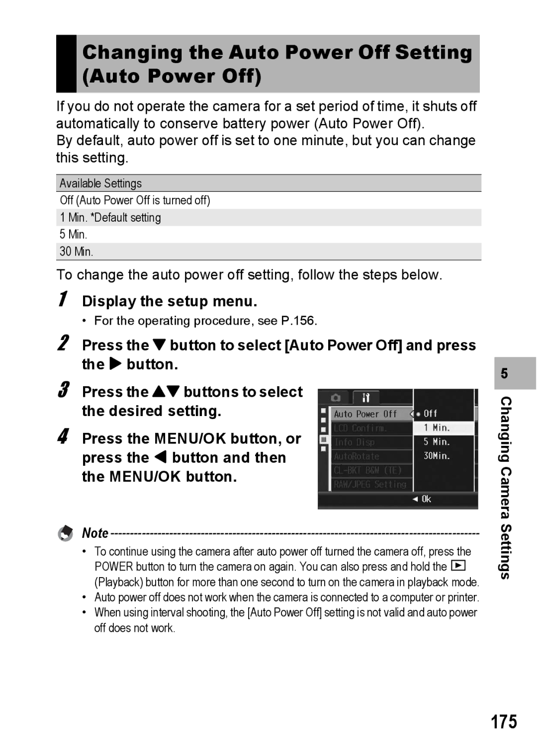 Ricoh GR Digital II manual Changing the Auto Power Off Setting Auto Power Off, 175 