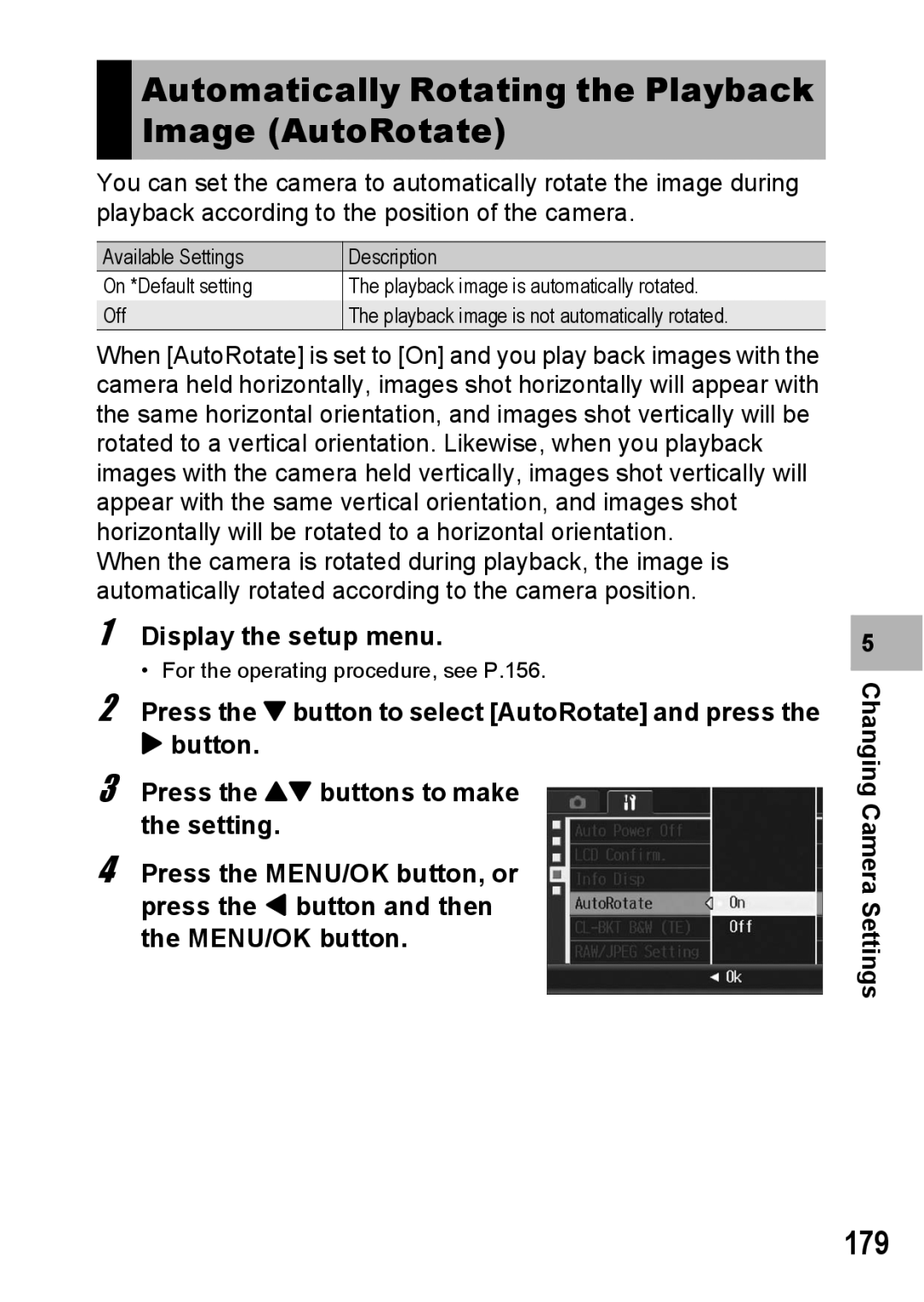 Ricoh GR Digital II manual Automatically Rotating the Playback Image AutoRotate, 179 