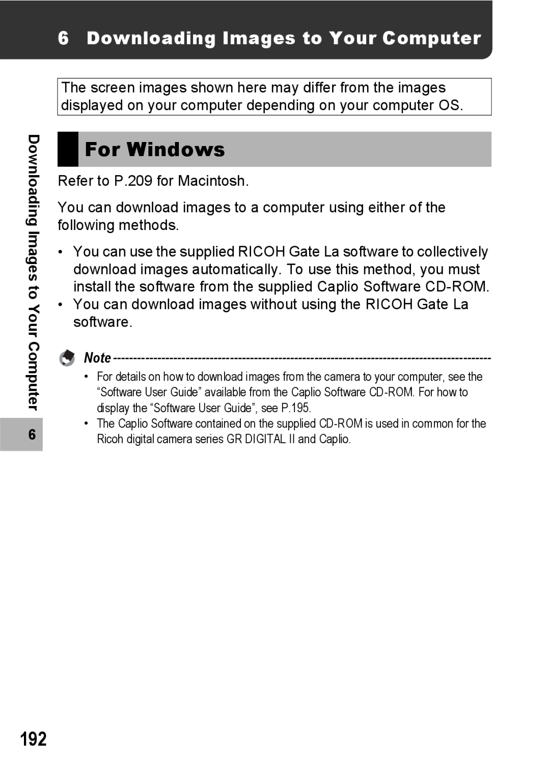 Ricoh GR Digital II manual For Windows, 192, Downloading Images to Your Computer 