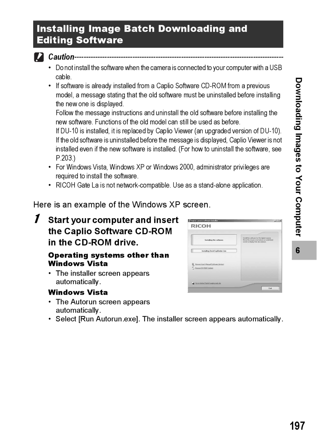 Ricoh GR Digital II manual 197, Installing Image Batch Downloading and Editing Software 