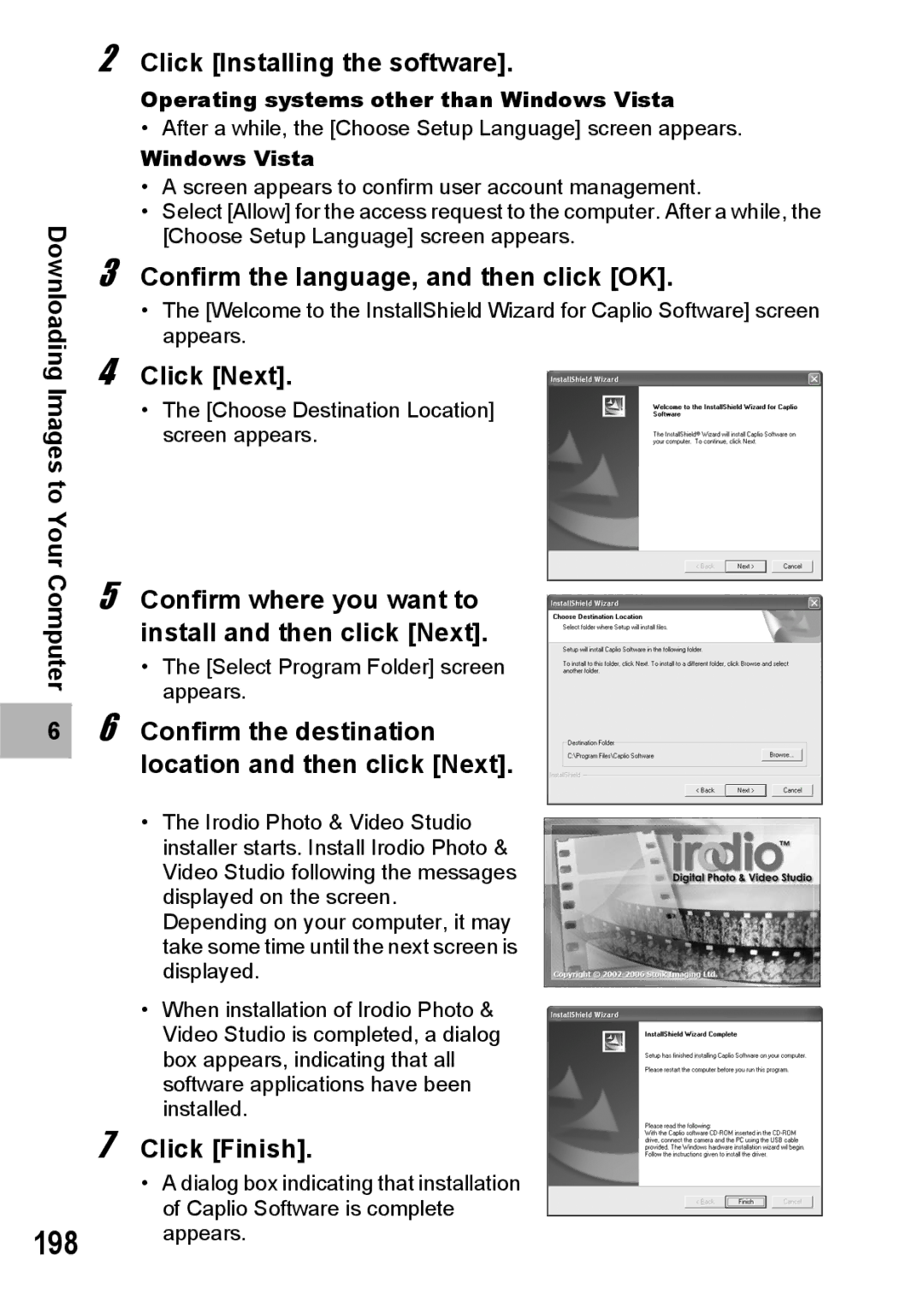 Ricoh GR Digital II manual Confirm the language, and then click OK, Click Next, Click Finish 