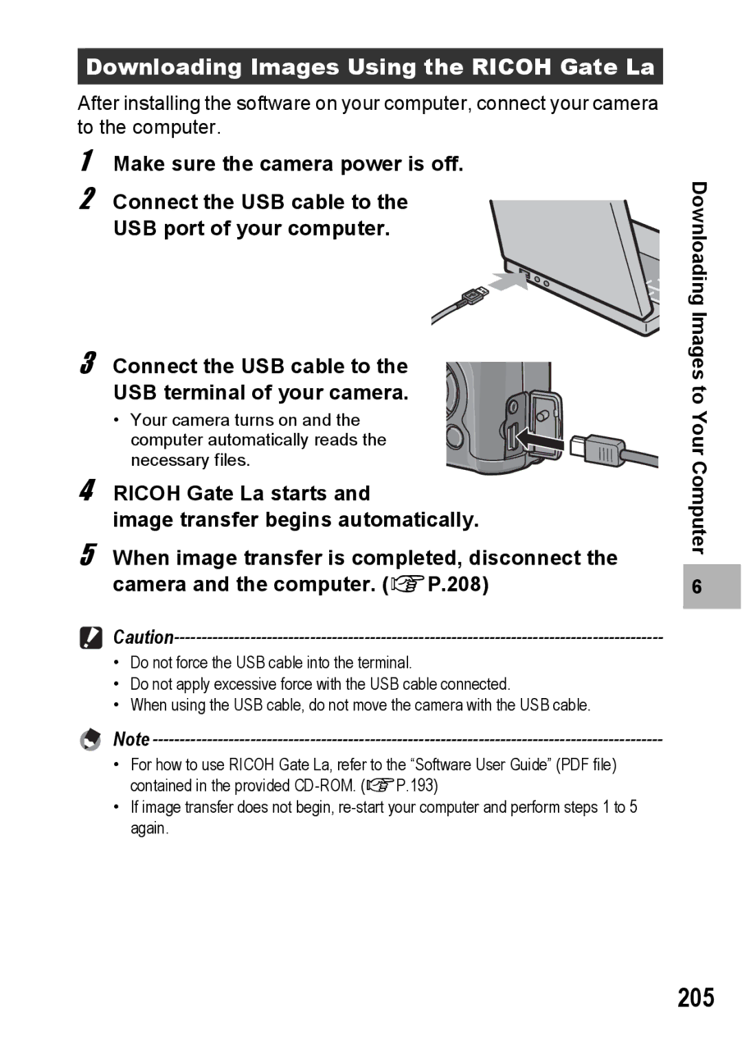 Ricoh GR Digital II manual 205, Downloading Images Using the Ricoh Gate La 