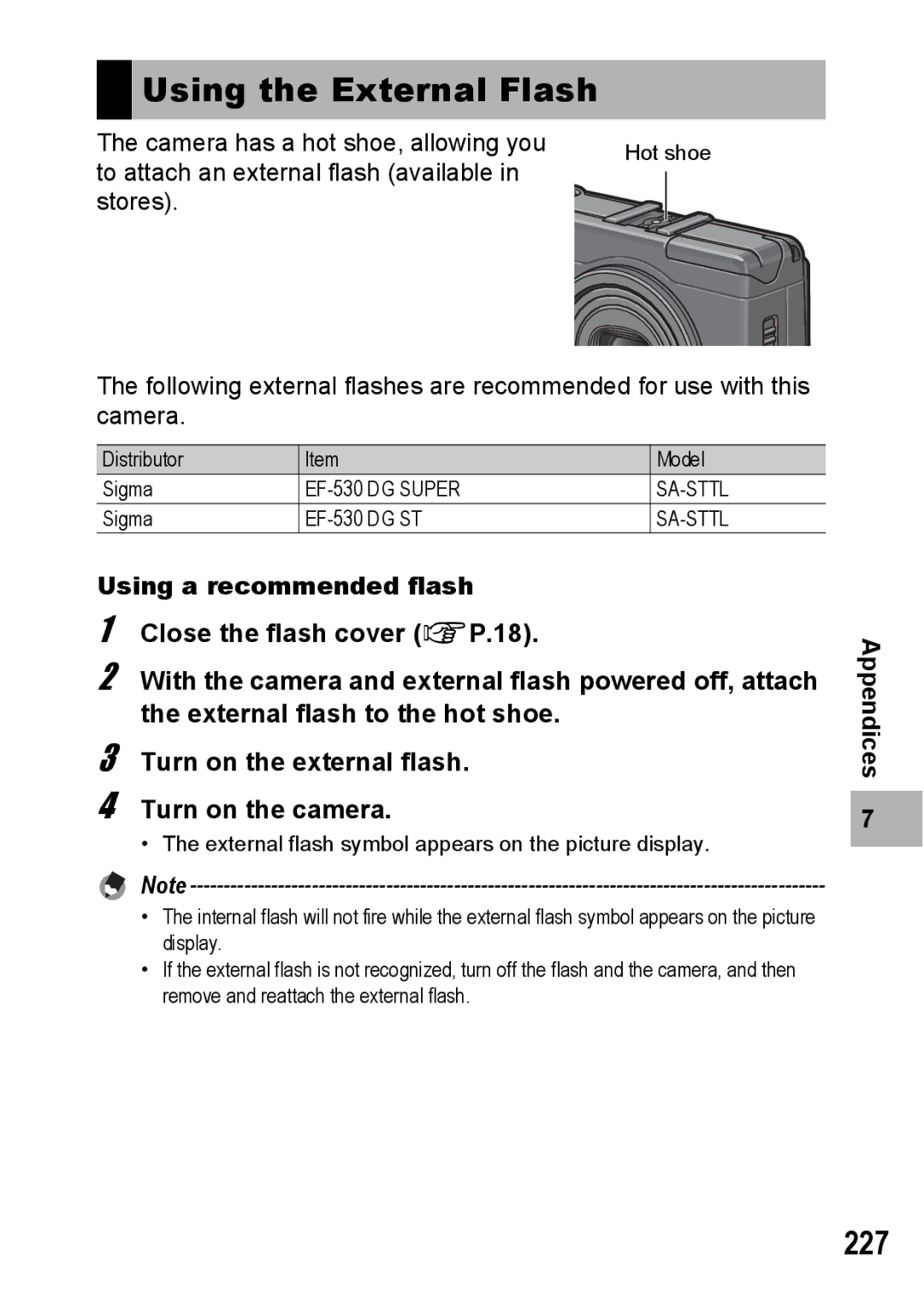 Ricoh GR Digital II manual Using the External Flash, 227 