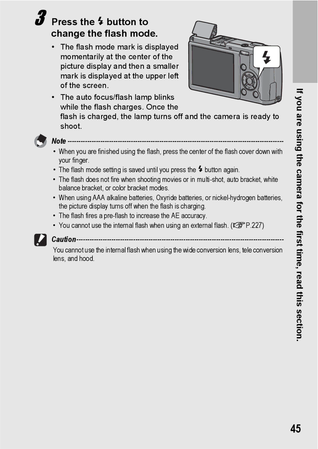 Ricoh GR Digital II manual Press the F button to change the flash mode 