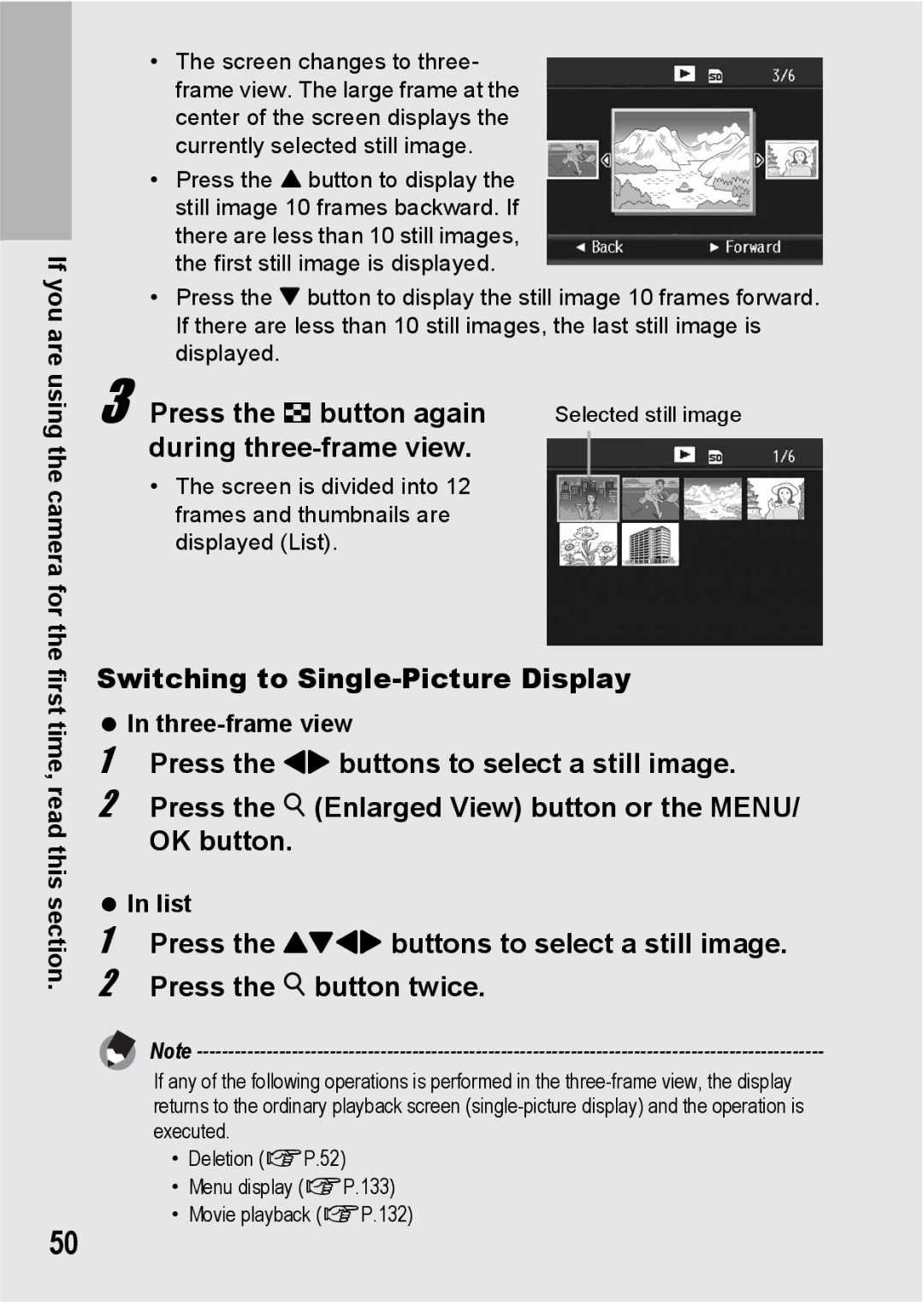 Ricoh GR Digital II manual Press the 9 button again, During three-frame view, Switching to Single-Picture Display, List 