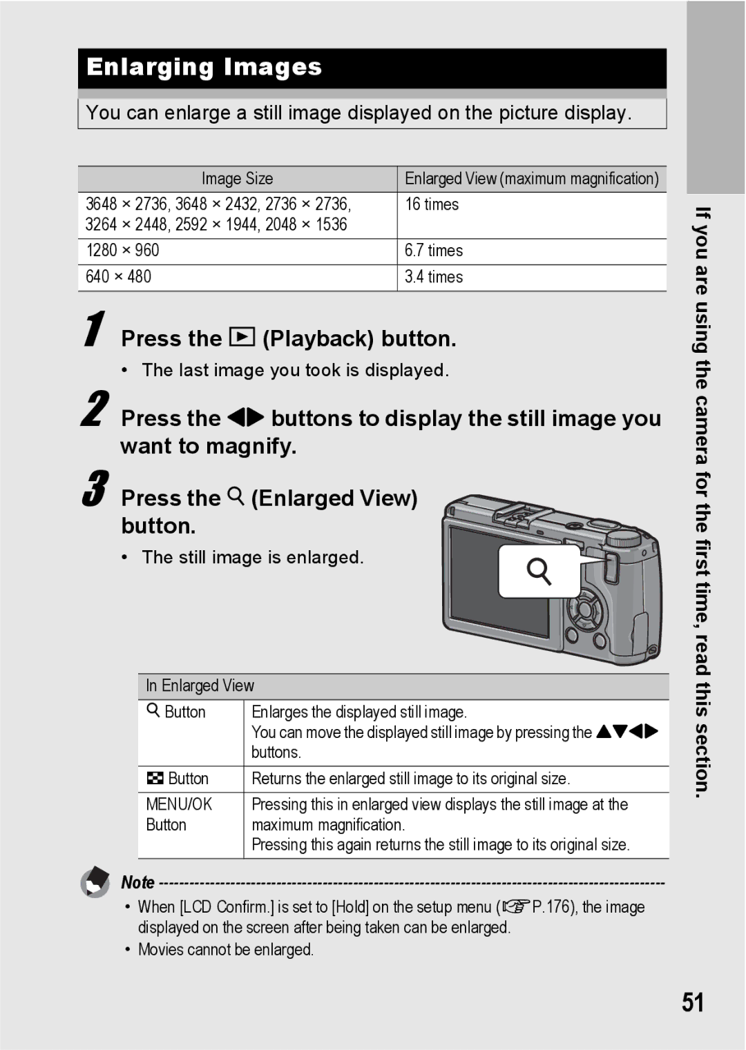 Ricoh GR Digital II manual Enlarging Images, Still image is enlarged 