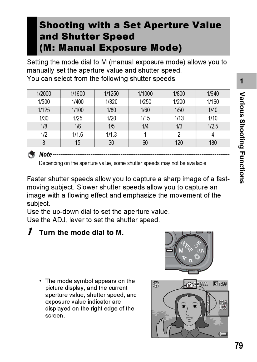 Ricoh GR Digital II manual Turn the mode dial to M Various Shooting Functions 