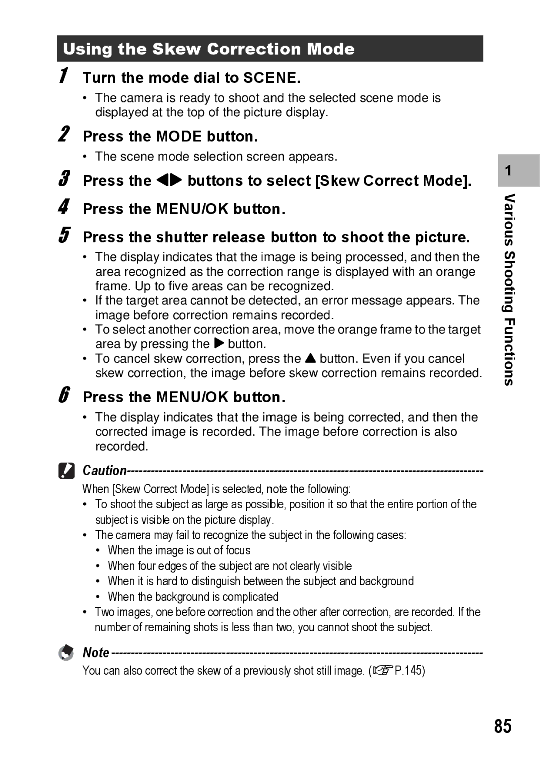 Ricoh GR Digital II manual Using the Skew Correction Mode, Press the Mode button 