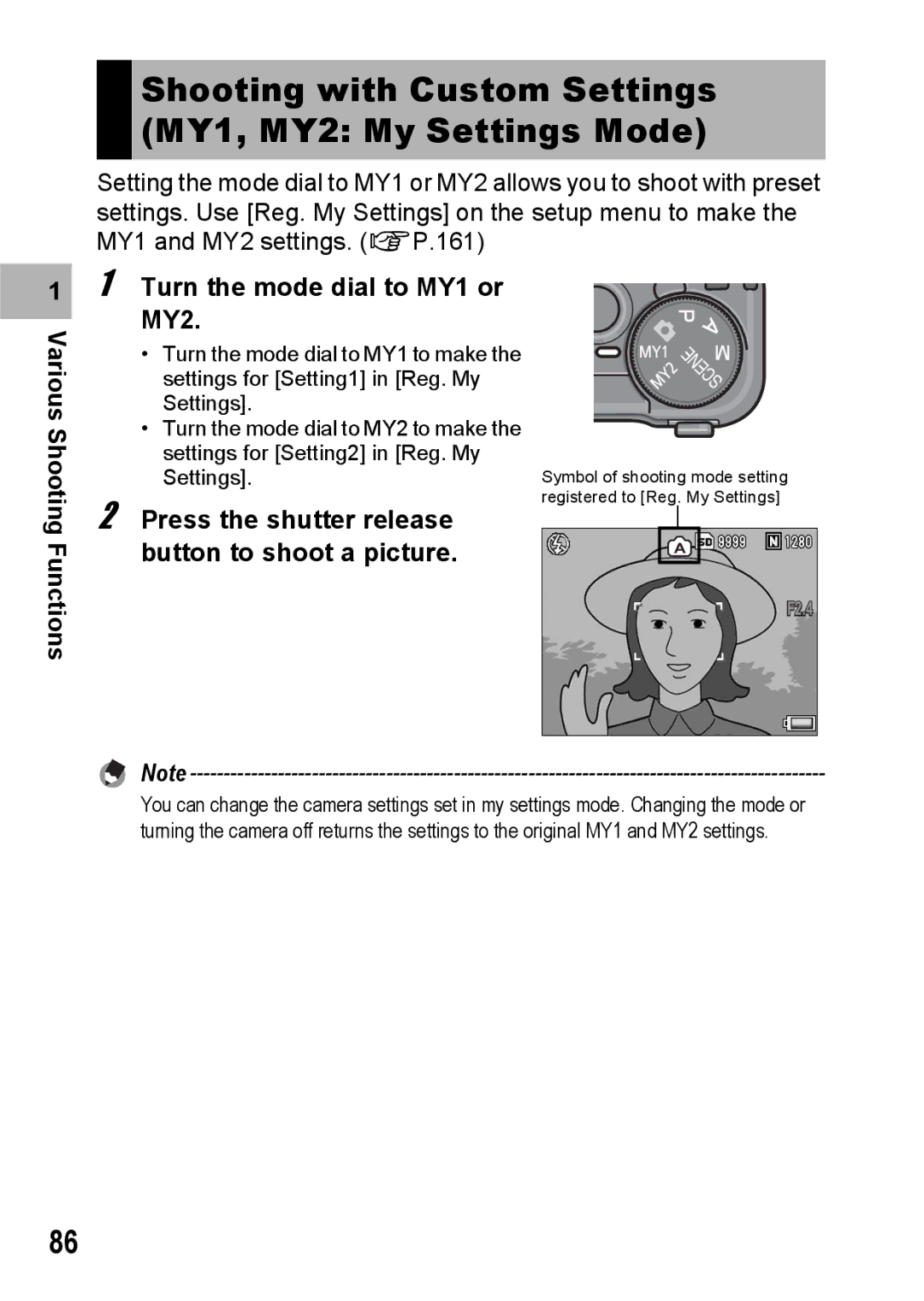 Ricoh GR Digital II manual Shooting with Custom Settings MY1, MY2 My Settings Mode 