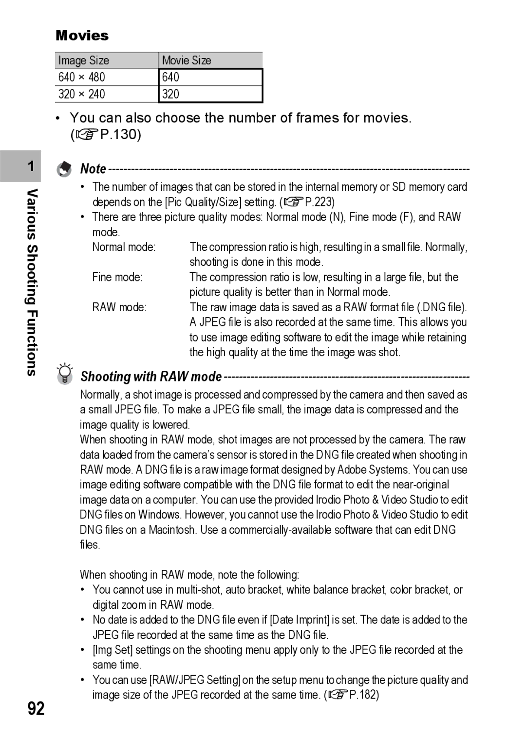 Ricoh GR Digital II manual Functions Movies, You can also choose the number of frames for movies. GP.130 