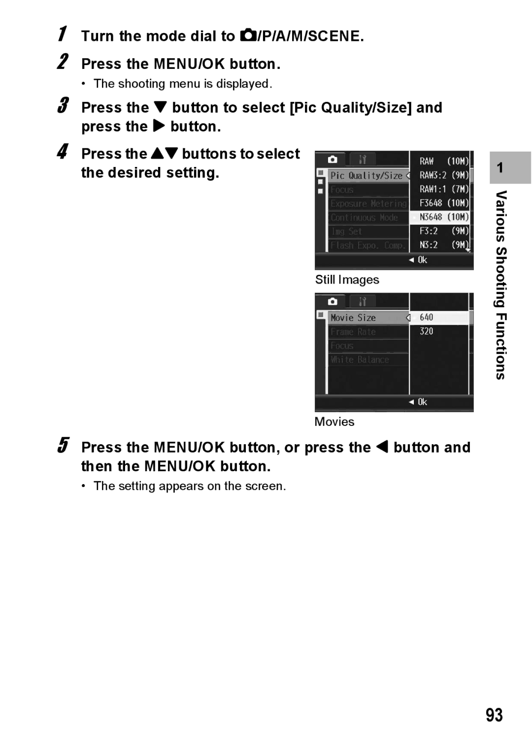 Ricoh GR Digital II manual Turn the mode dial to 5/P/A/M/SCENE Press the MENU/OK button 