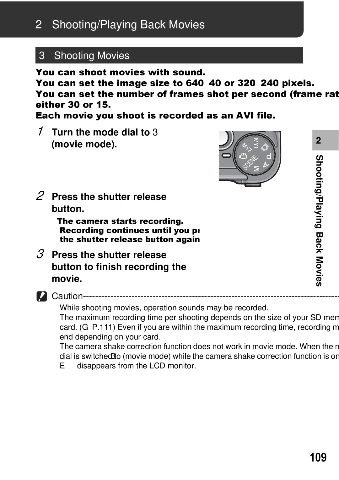 Ricoh GX100 VF manual 109, Shooting/Playing Back Movies, Shooting Movies 