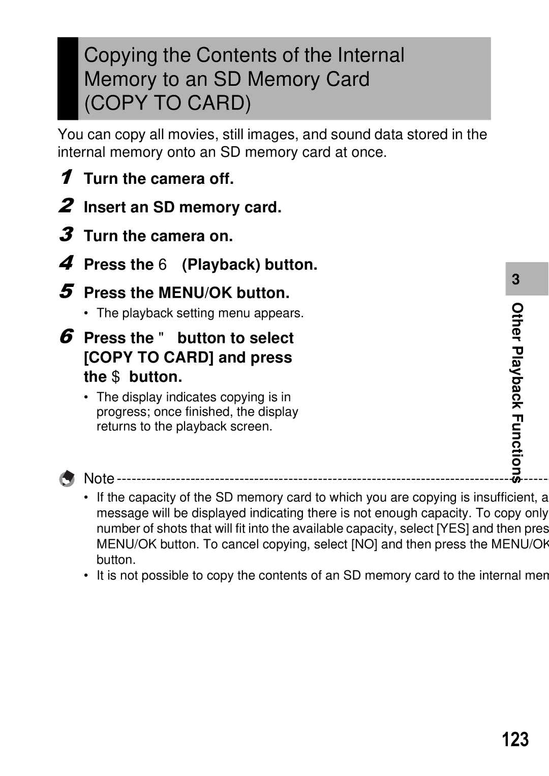 Ricoh GX100 VF manual Copy to Card, 123 