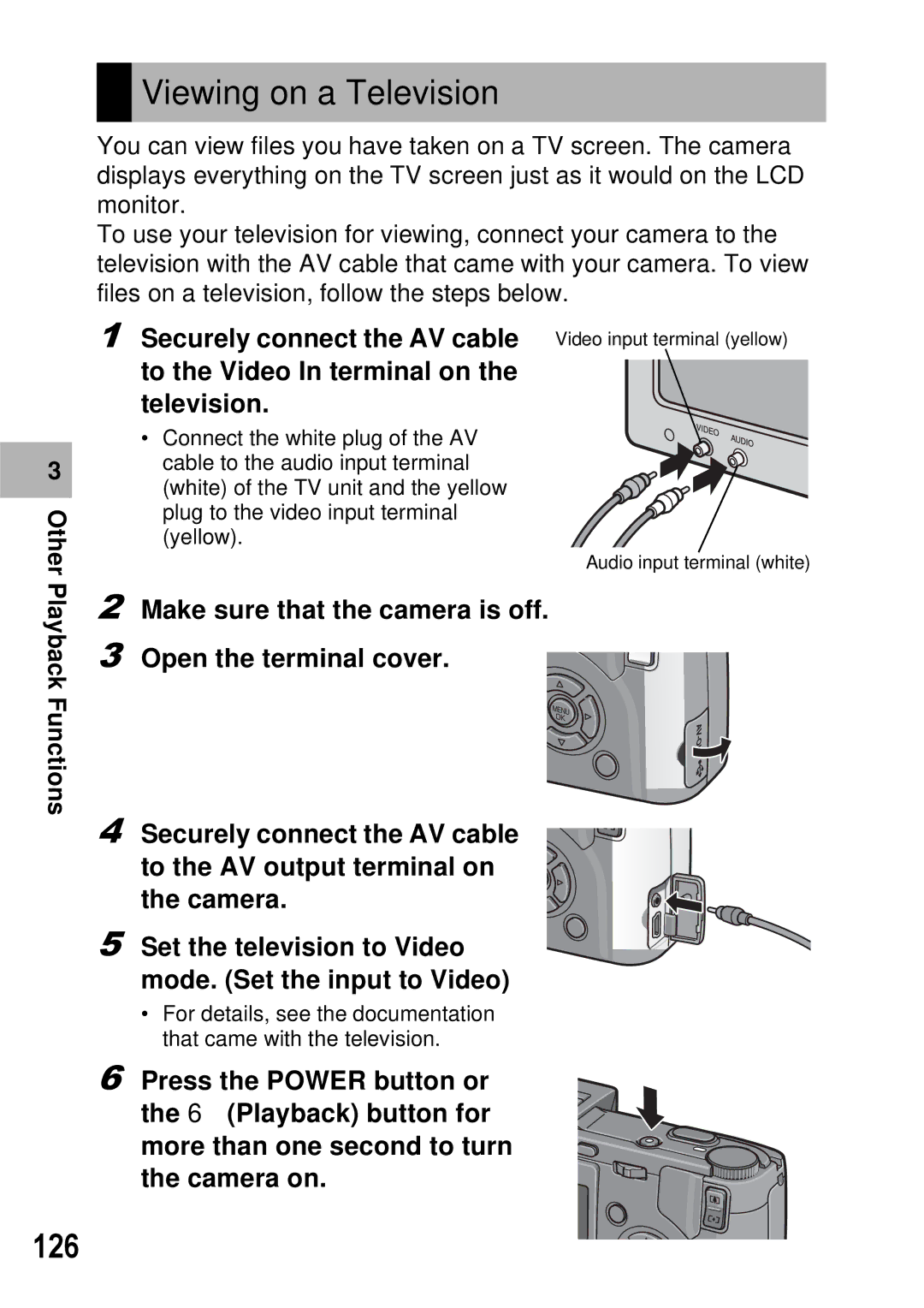 Ricoh GX100 VF manual Viewing on a Television, 126, Other, Playback Functions 