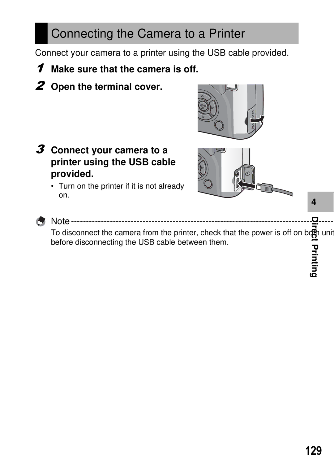 Ricoh GX100 VF manual Connecting the Camera to a Printer, 129 