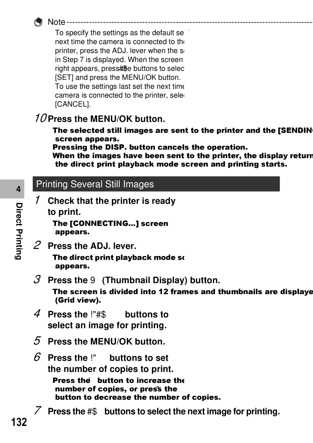 Ricoh GX100 VF manual 132, Printing Several Still Images, Press the 9 Thumbnail Display button 