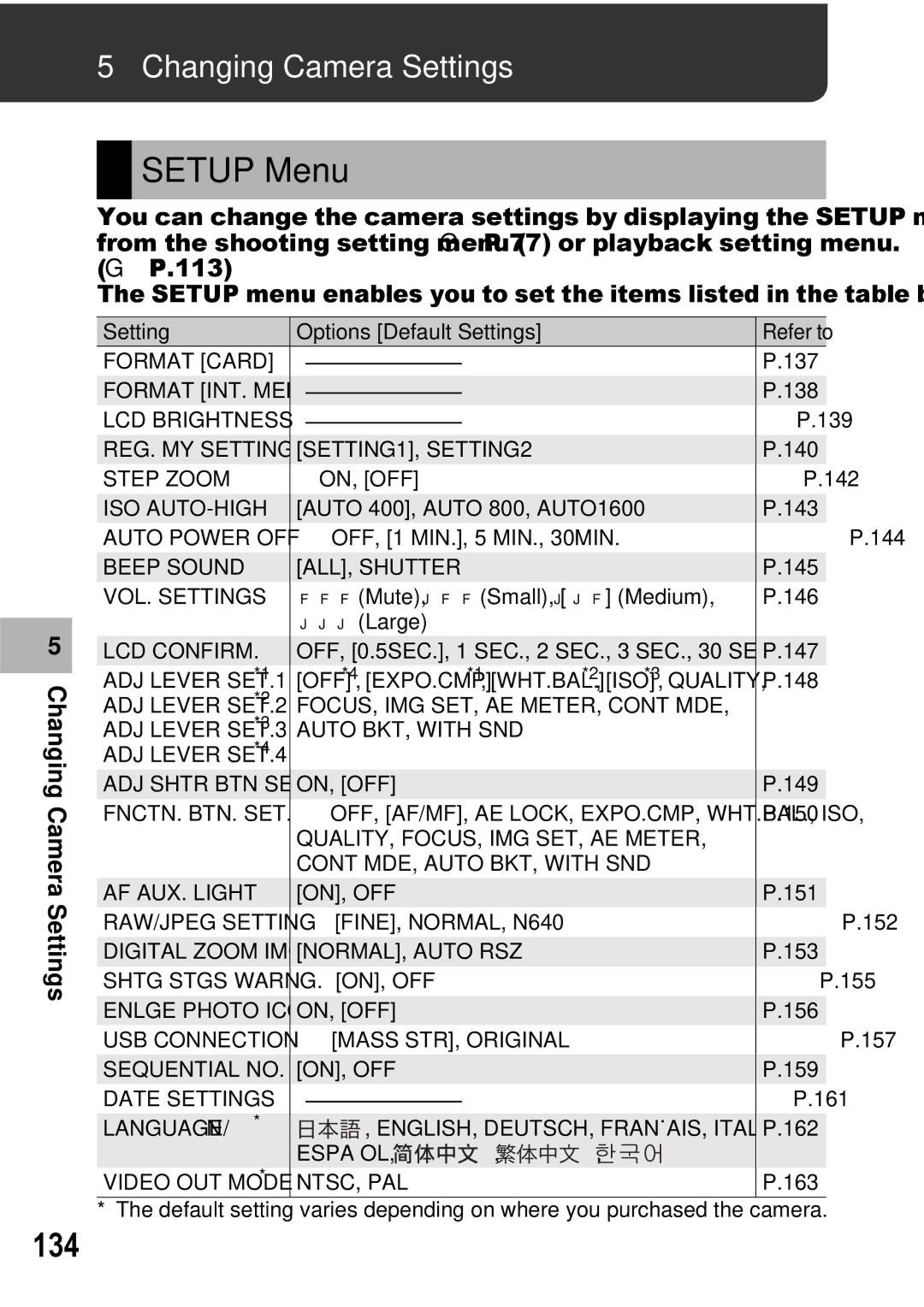 Ricoh GX100 VF manual Setup Menu, 134, Changing Camera Settings 