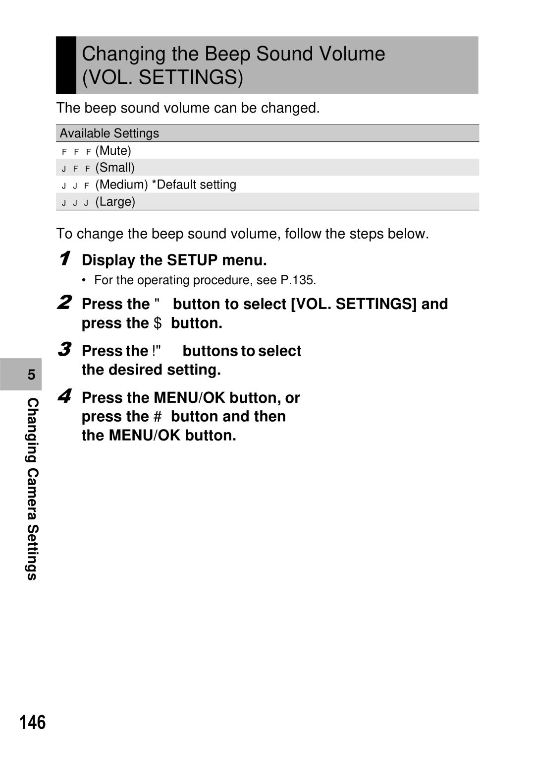 Ricoh GX100 VF manual Changing the Beep Sound Volume VOL. Settings, 146 