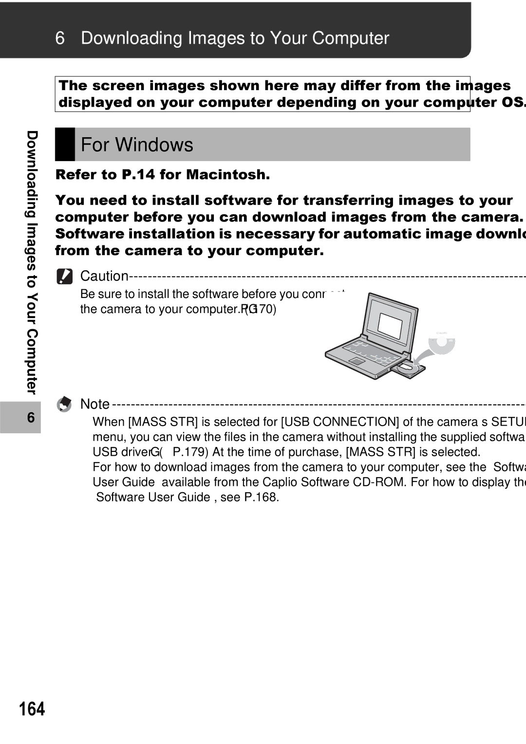 Ricoh GX100 VF manual For Windows, 164, Downloading Images to Your Computer 