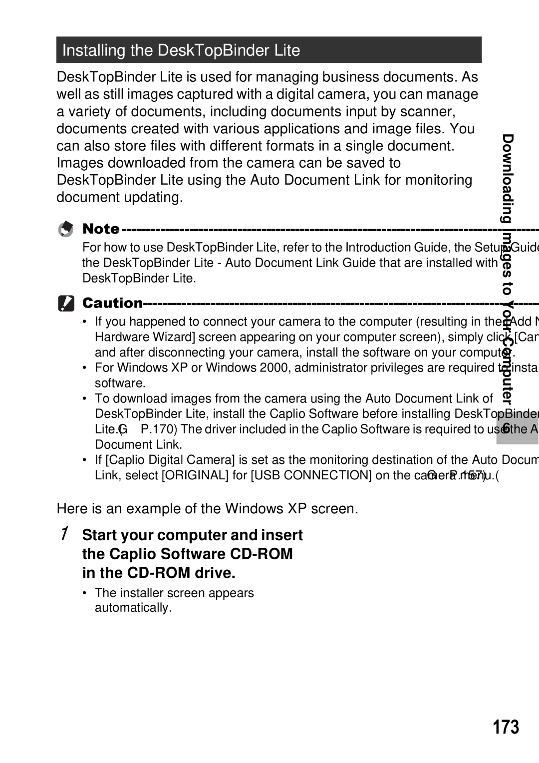 Ricoh GX100 VF manual 173, Installing the DeskTopBinder Lite 