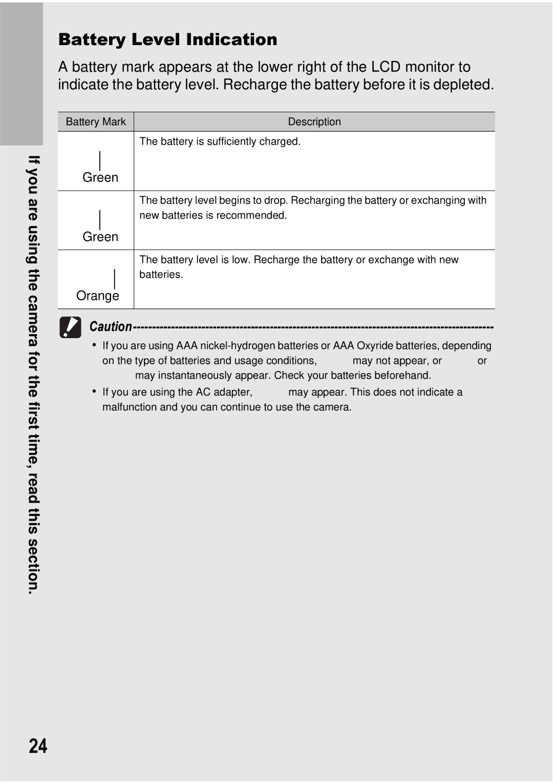 Ricoh GX100 VF manual Battery Level Indication 