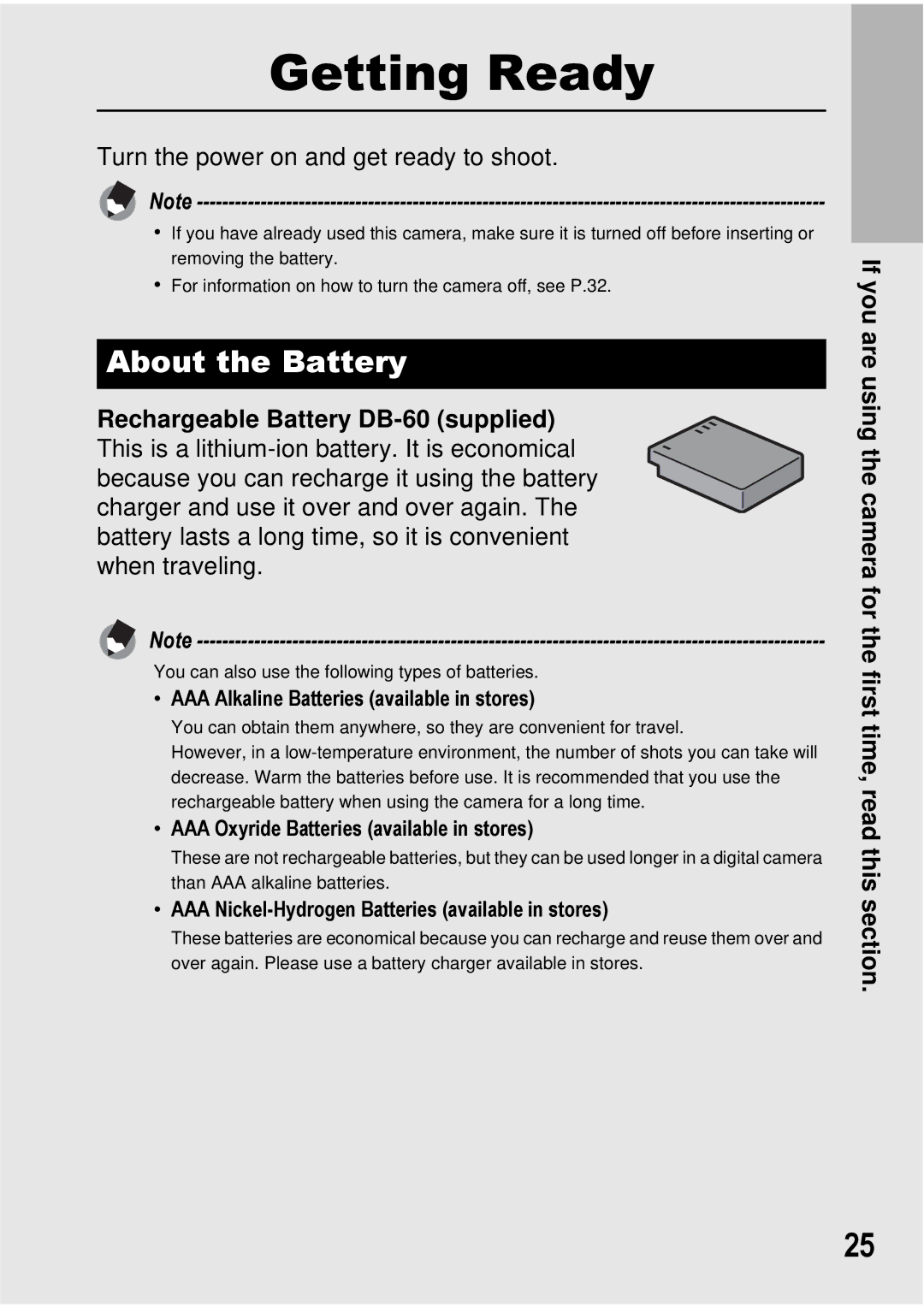 Ricoh GX100 VF manual Getting Ready, About the Battery 