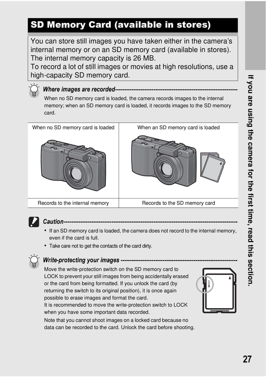 Ricoh GX100 VF manual SD Memory Card available in stores, Where images are recorded 