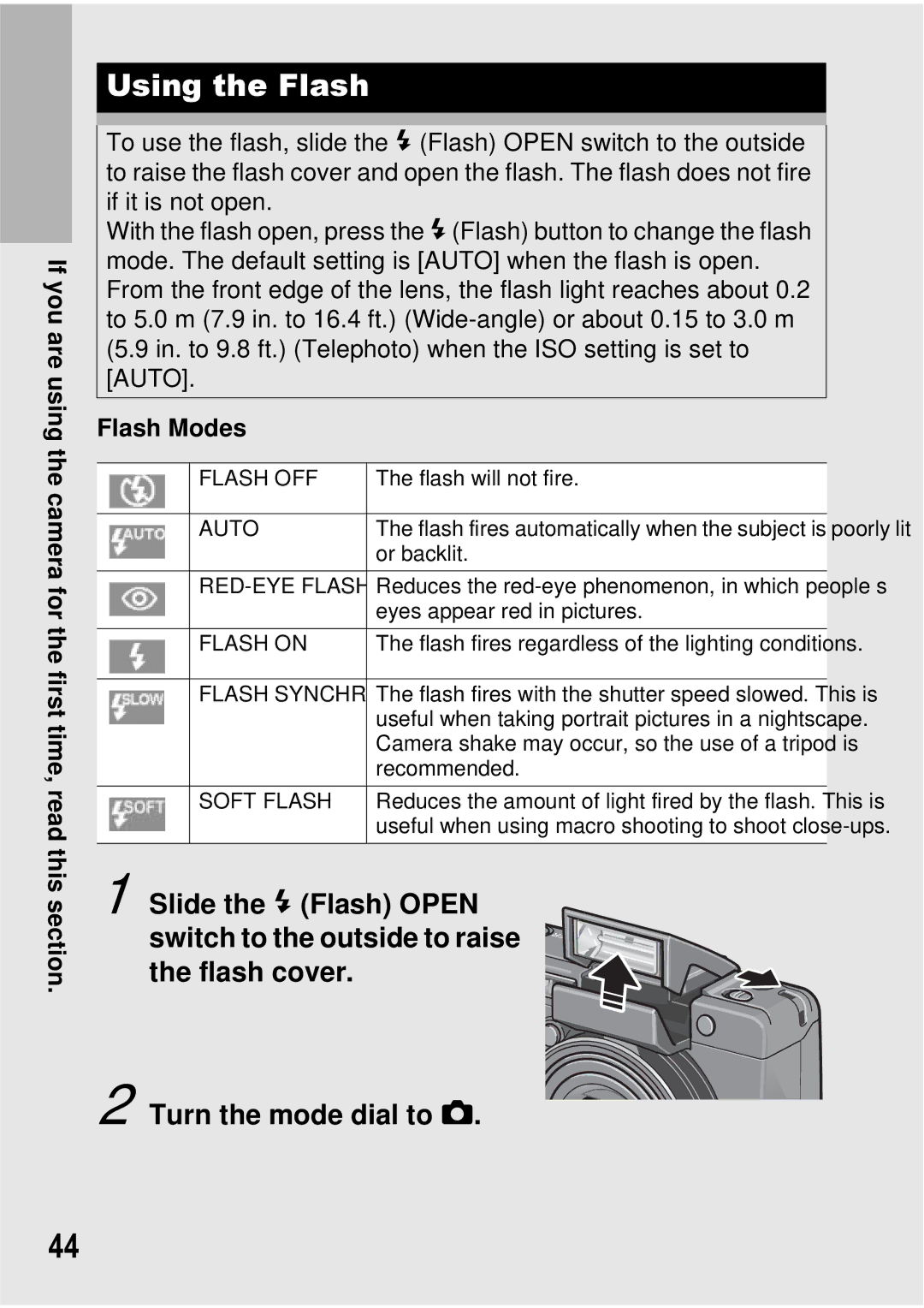 Ricoh GX100 VF manual Using the Flash, Flash Modes 