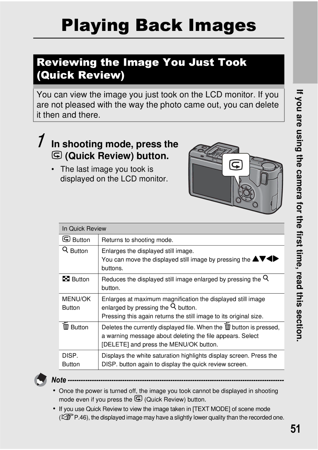 Ricoh GX100 VF Reviewing the Image You Just Took Quick Review, Shooting mode, press the Q Quick Review button, Menu/Ok 