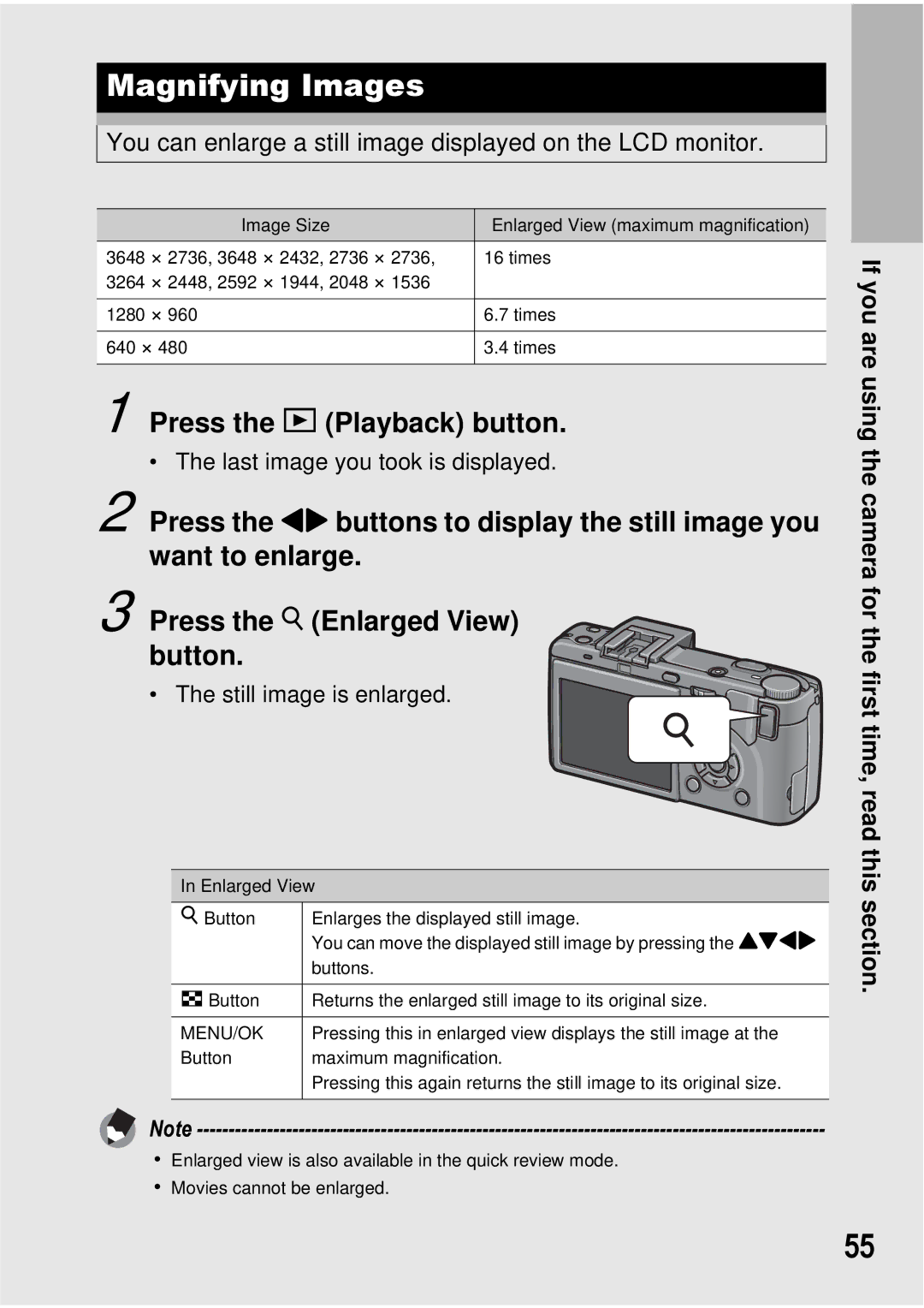 Ricoh GX100 VF manual Magnifying Images, You can enlarge a still image displayed on the LCD monitor 