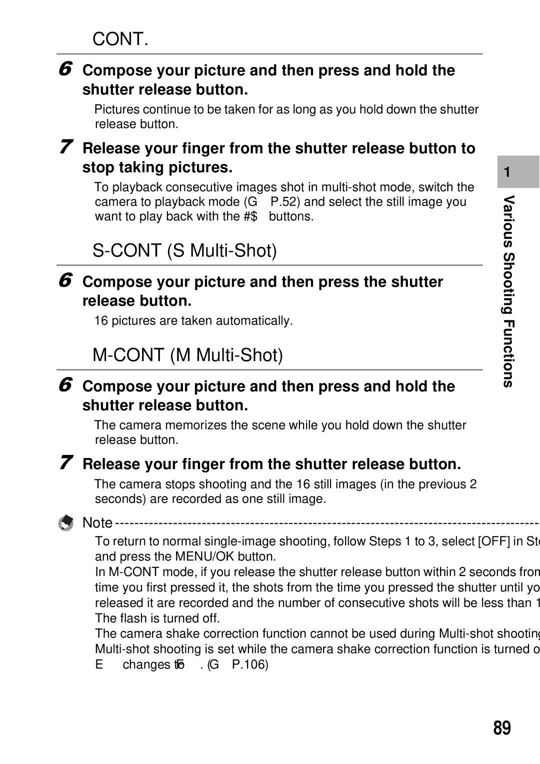 Ricoh GX100 VF manual Cont, Release your finger from the shutter release button 