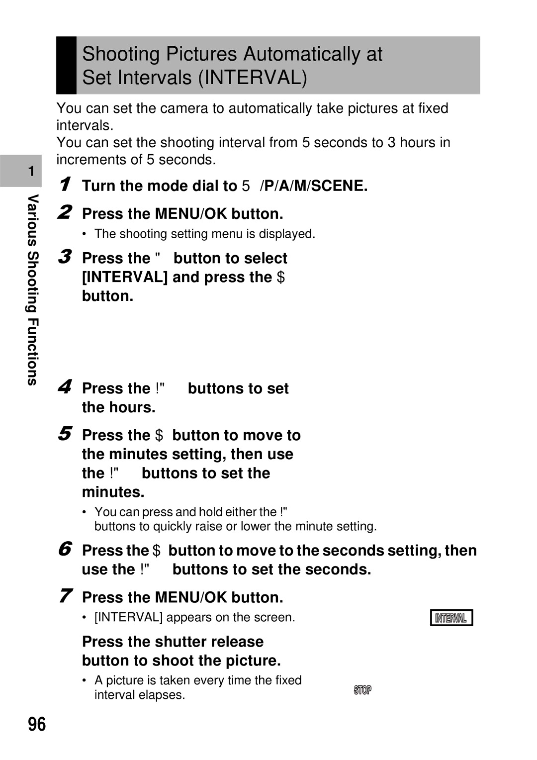 Ricoh GX100 VF manual Shooting Pictures Automatically at Set Intervals Interval 