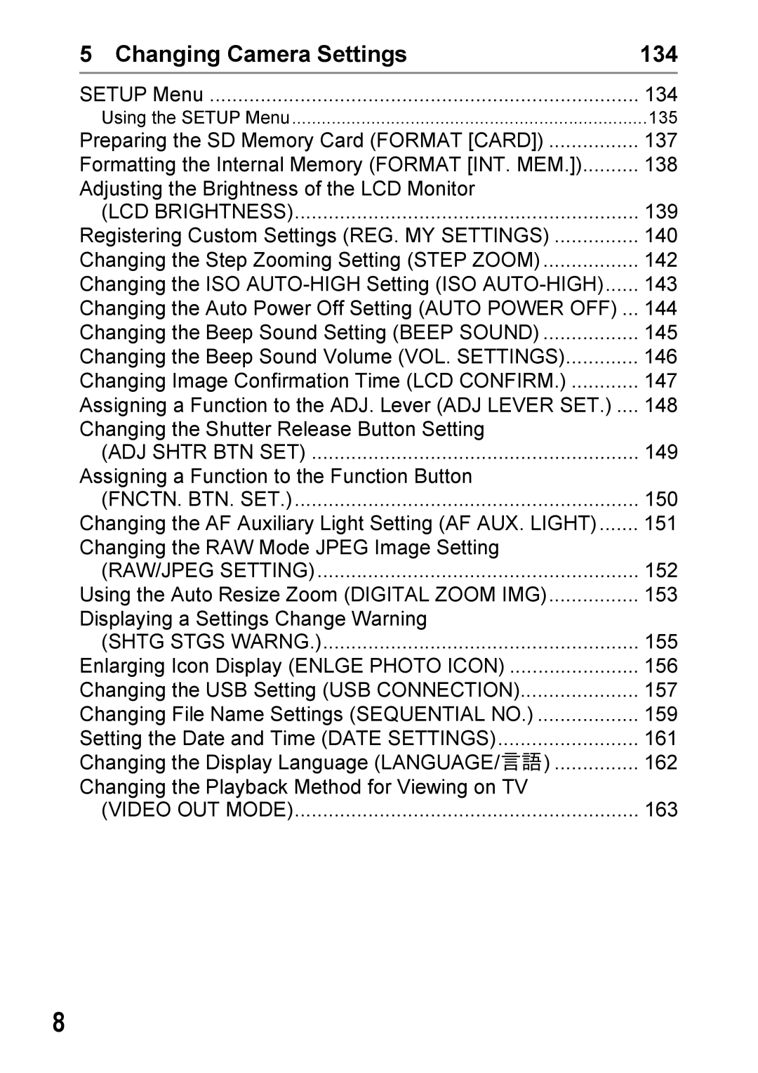Ricoh GX100VF manual Changing Camera Settings 134, LCD Brightness 