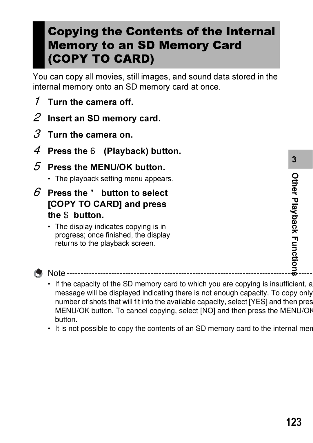 Ricoh GX100VF manual Copy to Card, 123 