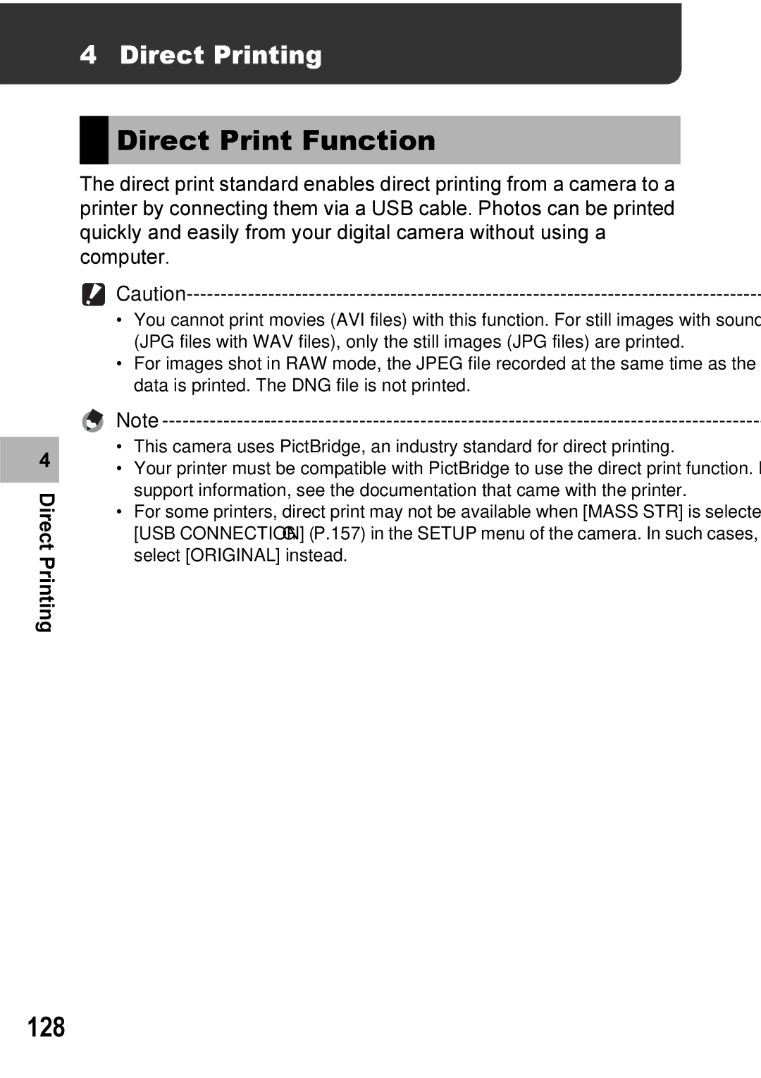 Ricoh GX100VF manual Direct Print Function, 128, Direct Printing 