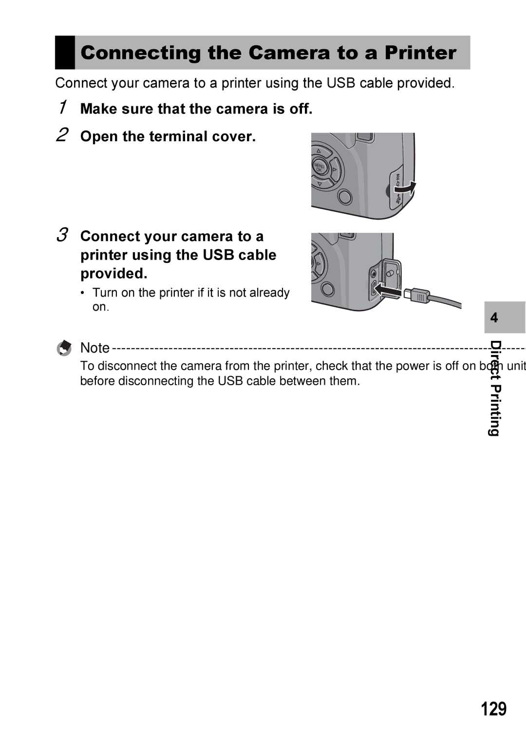 Ricoh GX100VF manual Connecting the Camera to a Printer, 129 