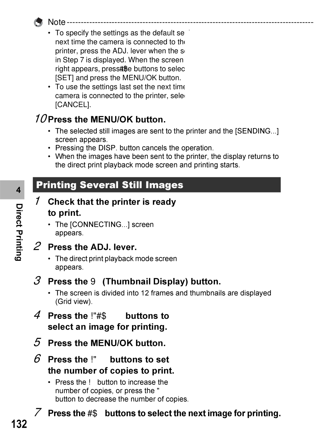 Ricoh GX100VF manual 132, Printing Several Still Images, Press the 9 Thumbnail Display button 