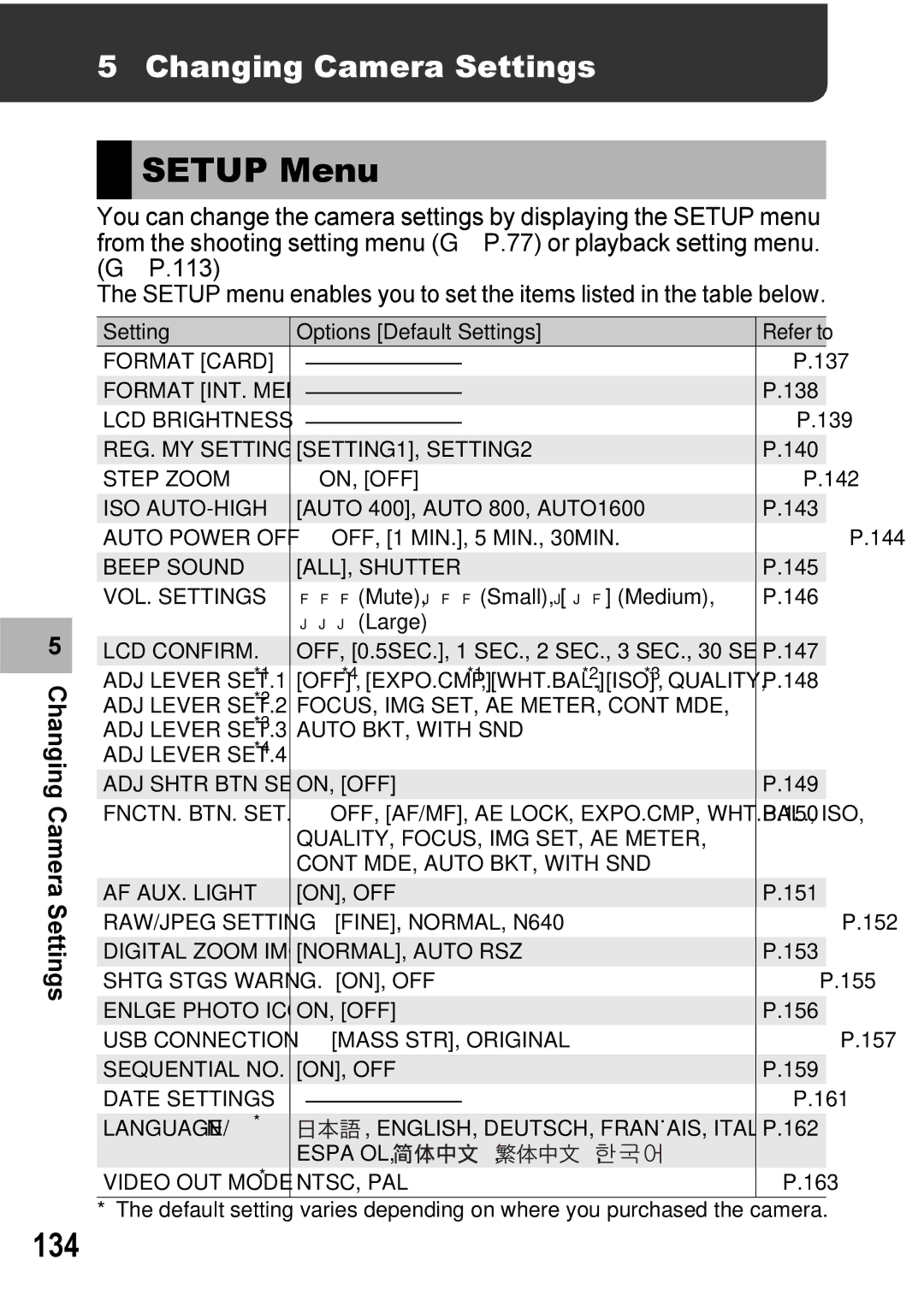 Ricoh GX100VF manual Setup Menu, 134, Changing Camera Settings 