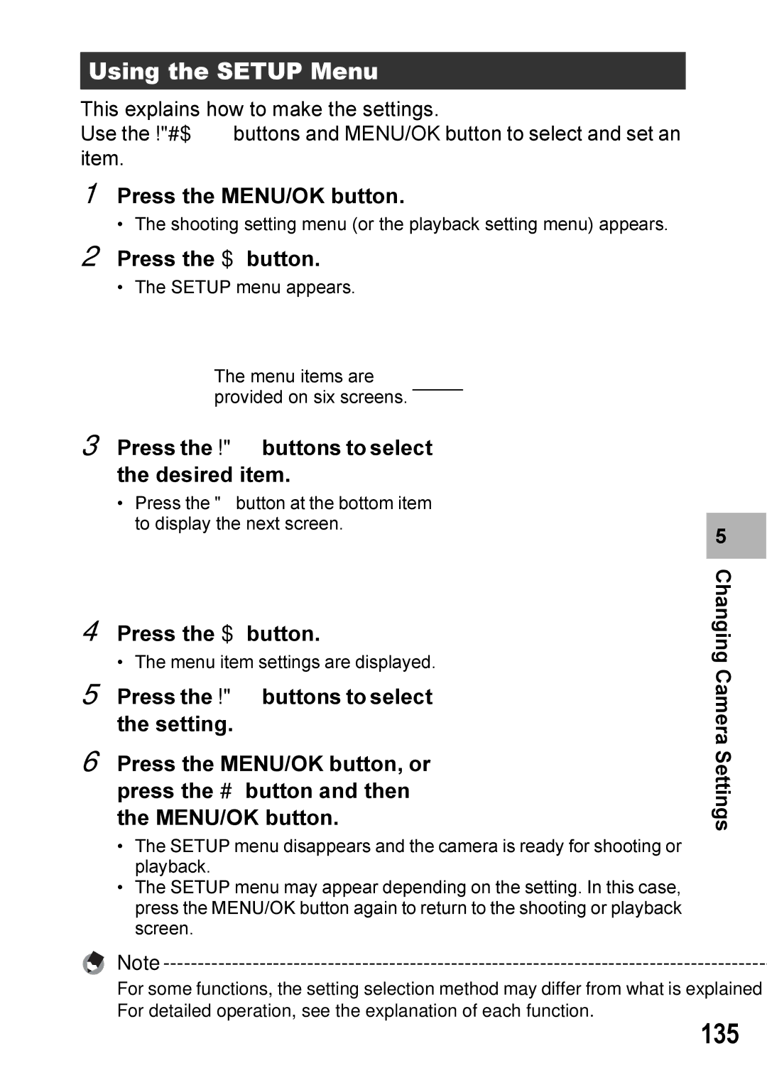 Ricoh GX100VF manual 135, Using the Setup Menu 