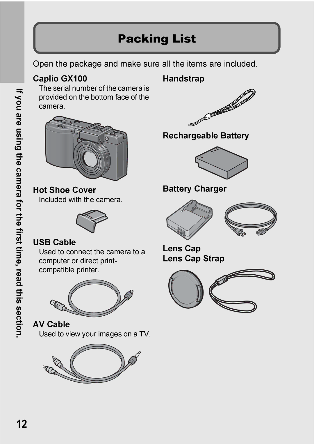 Ricoh GX100VF manual Packing List, If you are, Caplio GX100 Handstrap, USB Cable 