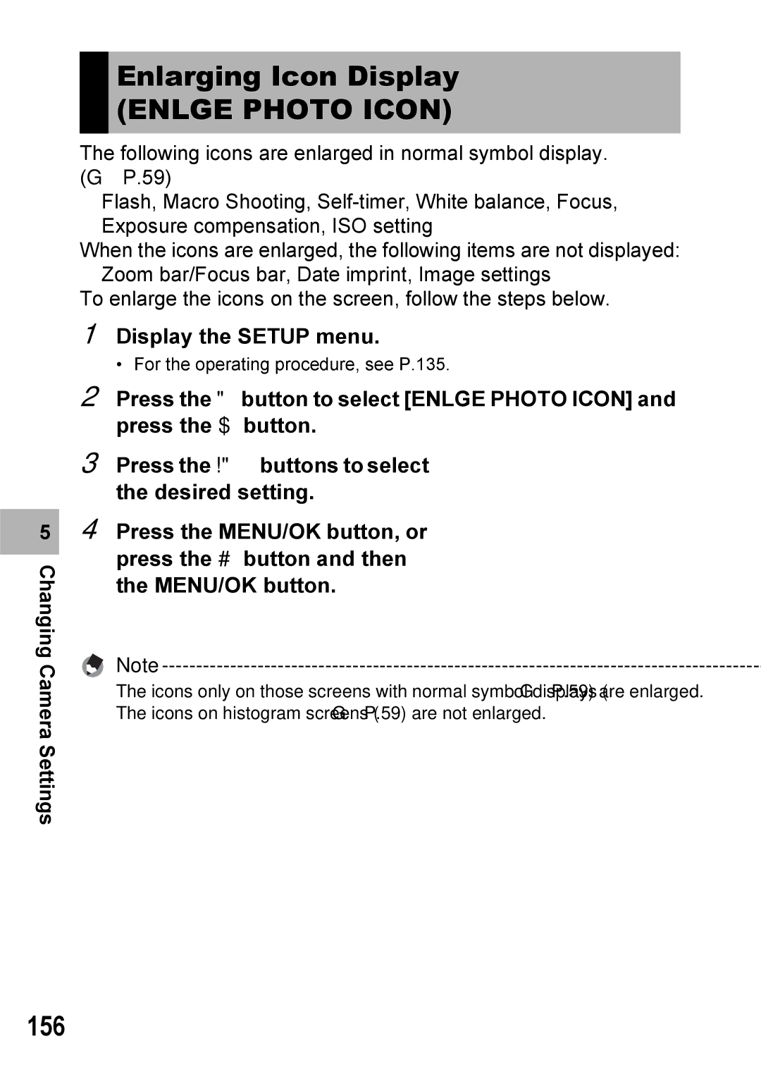 Ricoh GX100VF manual Enlarging Icon Display, Enlge Photo Icon, 156 